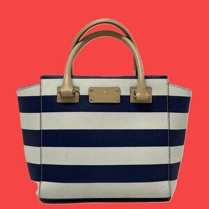 *SOLD* KATE SPADE Handbag Satchel Blue White Leather Stripes Beach Summer *EUC*